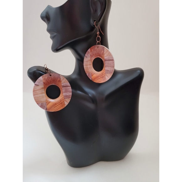 Handcrafted Jewelry - Color Block Wooden Disc NWT Earrings
